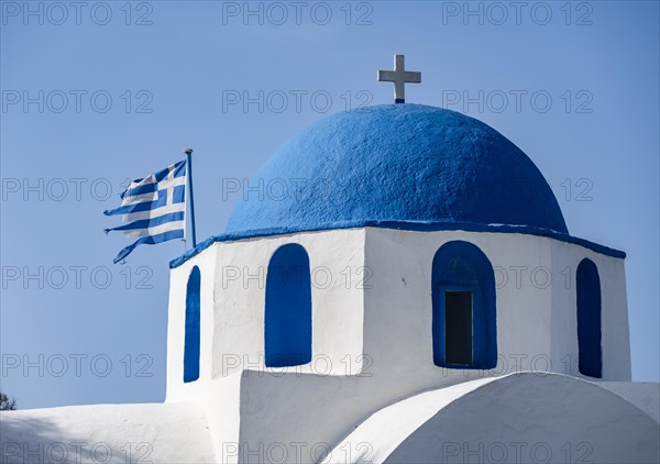 Dome of the white and blue Greek Orthodox Church of St Nicholas Thalassitis