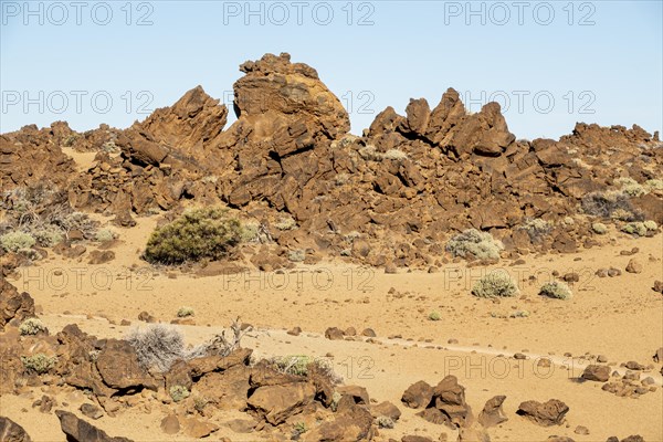 Rocky desert landscape with blue sky