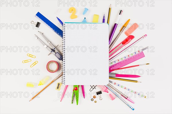 School supplies drawing instruments composition