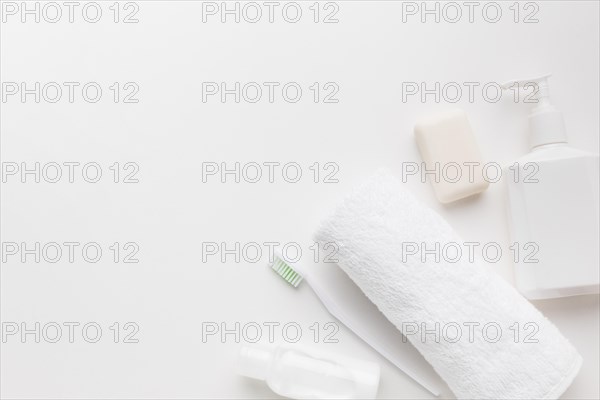 White personal hygiene items copy space