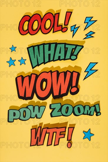 Comic book sound effect expression yellow background with shadow