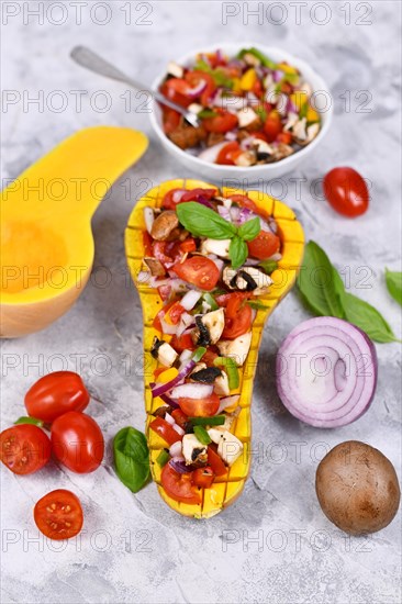 Vegan baked Butternut squash filled bell pepper