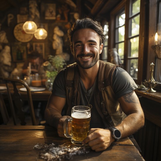 Beer and snacks in an alpine hut in the mountains