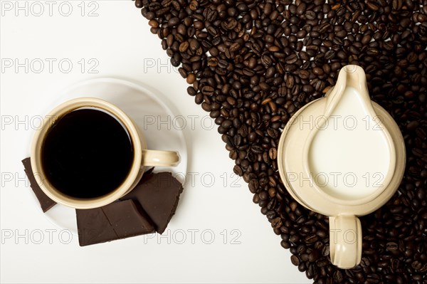 Flat lay coffee cup milk arrangement