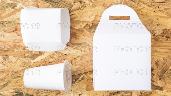 White takeaway food wooden textured backdrop