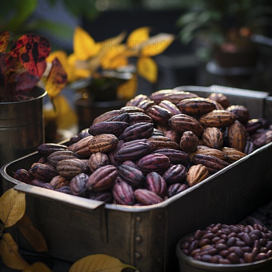 Fresh chocolate fruit in a plantation