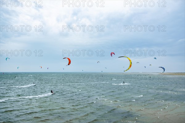 Kite surfers on the green beach of Terschelling