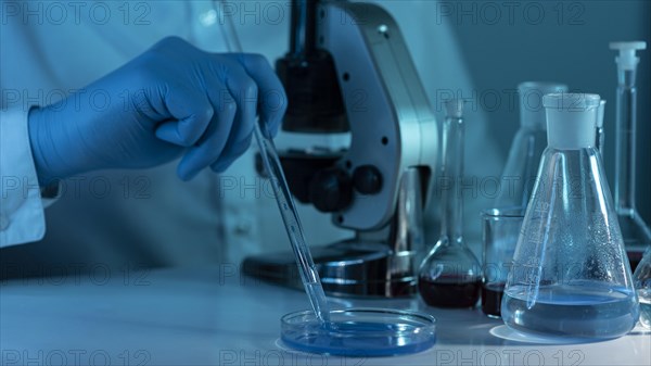 Close up researcher working laboratory