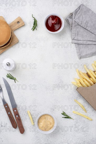 Frame hamburger fries