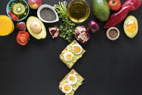 Heathy food ingredients black background