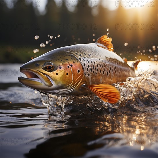 Salmon trout jumps out of the water