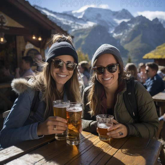 Beer and snacks in an alpine hut in the mountains