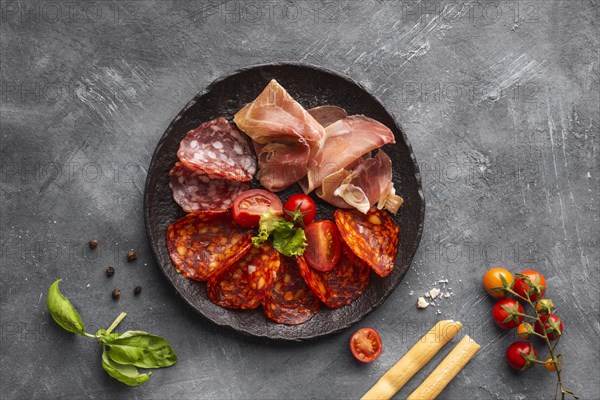 Top view salami arrangement plate