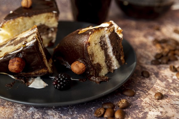 Close up slices cake plate