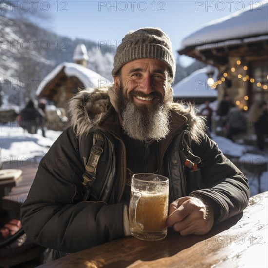 Beer and snacks in an alpine hut in the mountains