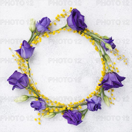 Colorful wreath made spring flowers