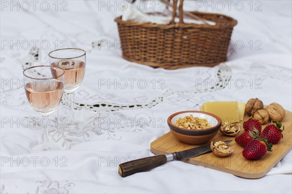 High angle picnic white sheet