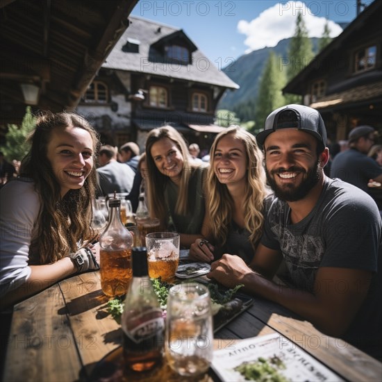 Beer and snacks in an alpine hut in the mountains