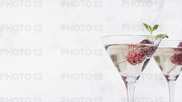 Alcoholic beverage cocktail with raspberry copy space