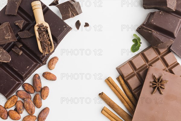 Chocolate bars with wooden scoop