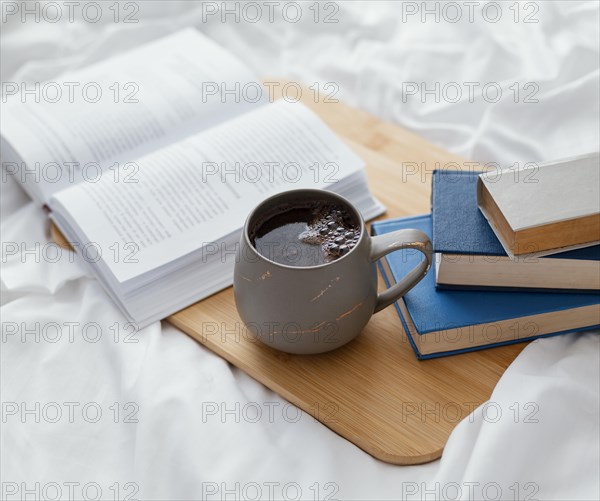 High angle arrangement with books