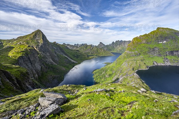 Mountain landscape with pointed mountain peaks