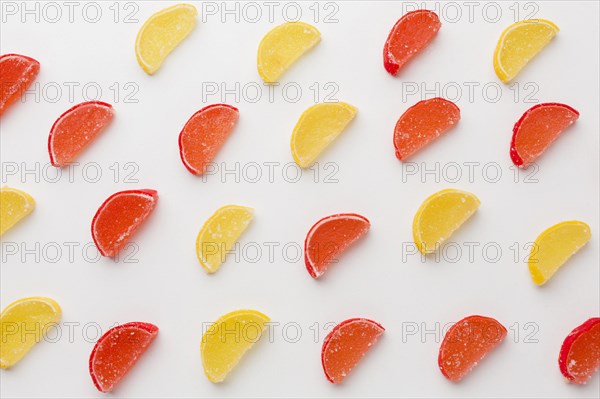 Tasty gummy fruity white table