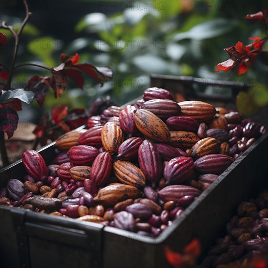 Fresh chocolate fruit in a plantation