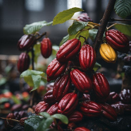 Fresh chocolate fruit in a plantation