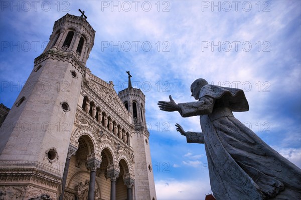 Monument to Pope John Paul II in front of Basilica Notre-Dame de Fourviere