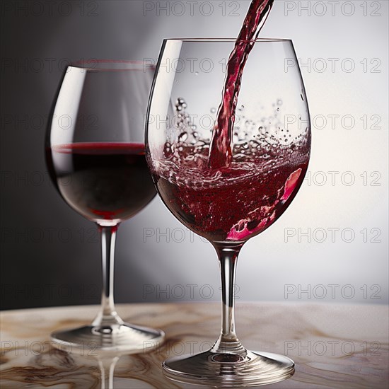 Wine is poured into elegant wine glasses