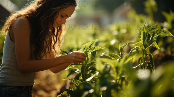 Young adult woman farmer checking her harvest