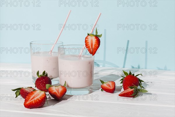 Glasses strawberry yogurt with berries