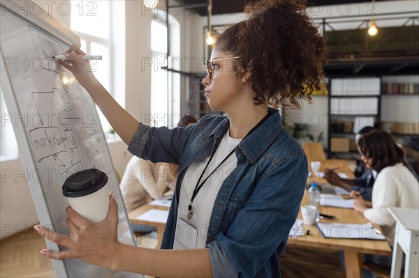 Medium shot woman writing board