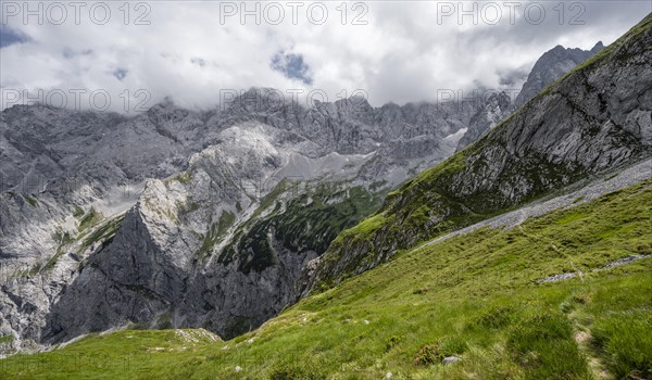 View of Hoellental and rocky mountain landscape with Jubilaeumsgrat