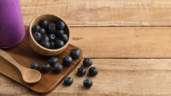 High angle smoothie blueberries