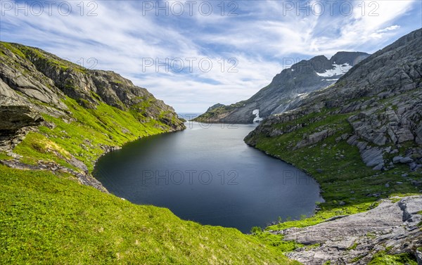 Mountain landscape with sea and lake Fjerddalsvatnet