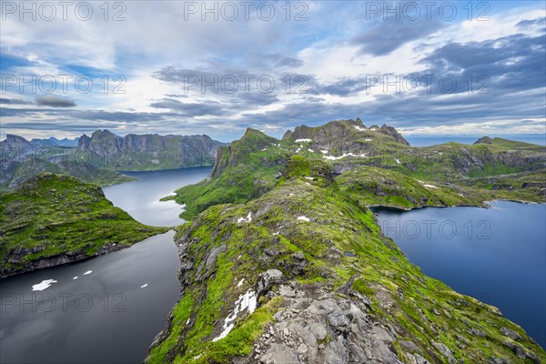 View of lake Krokvatnet and Litlforsvatnet with fjord Forsfjorden and mountains