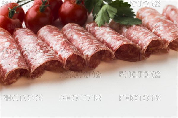 Close up delicious meat with cherry tomatoes