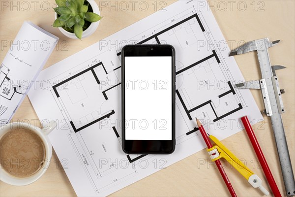 Top view phone top architectural plan