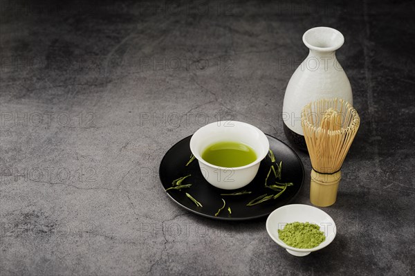 High angle matcha tea cup plate