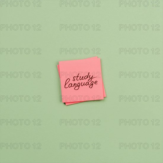 Flat lay decoration with sticky notes green background
