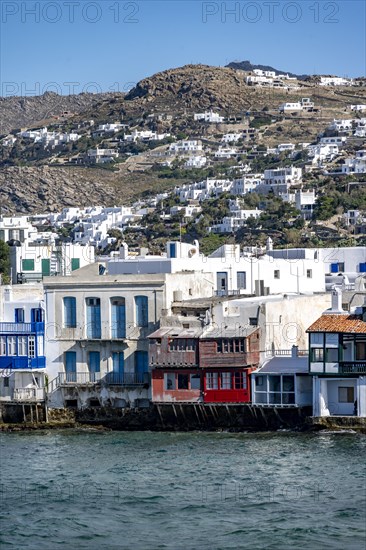 White Cycladic houses on the shore