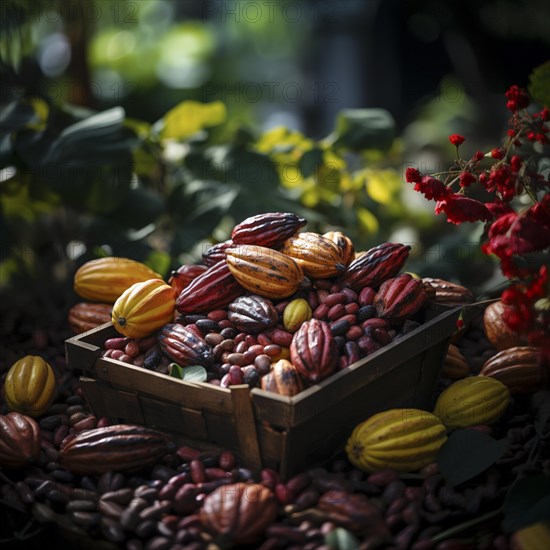 Fresh chocolate fruit in a plantation