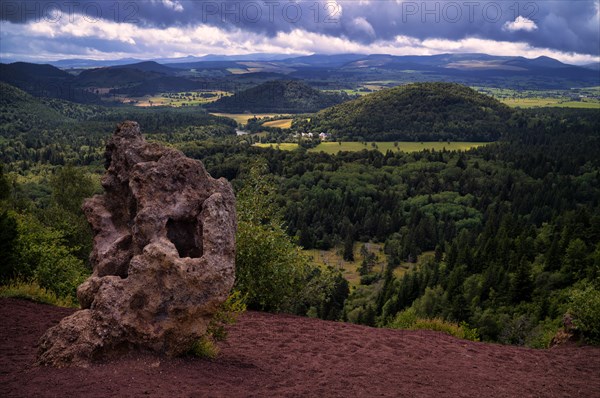 View from Puy de la Vache on volcanic mountains of Auvergne