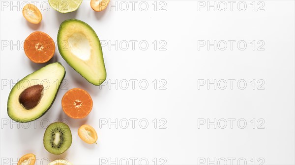 Top view organic avocado with copy space
