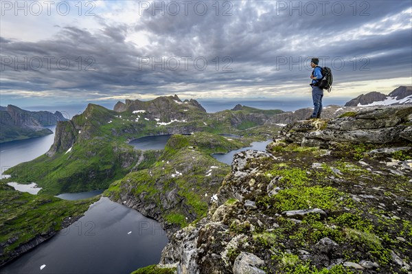 View over mountain landscape and lakes Krokvatnet and Litlforsvatnet with fjord Forsfjorden