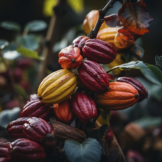 Fresh chocolate fruit in a plantation