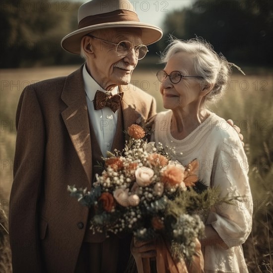 Elderly bride and groom