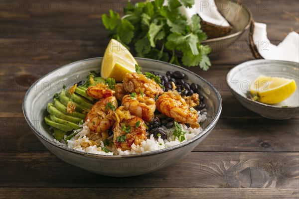 Brazilian food with shrimp bowl